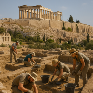 Archaeological dig in Athens, Greece